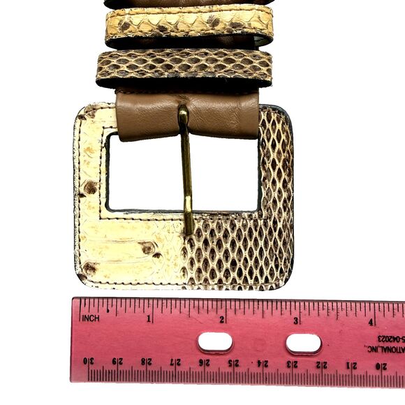 Vintage Beige Faux Snakeskin Leather Womens Belt Size XS Small S 27-31" Wide - Picture 7 of 9
